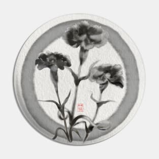 zen circle with sumiE ink carnations Pin