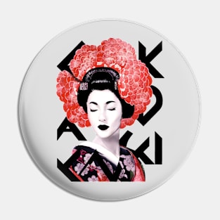 Japanese geisha girl with red flowers Pin