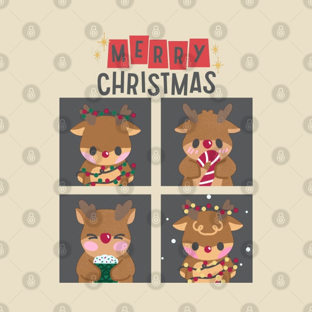 Merry Christmas cute Reindeers Seasons Greetings Tis The Season To Be Jolly Cute by BoogieCreates