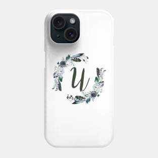 Floral Monogram U Dark Bohemian Flora Phone Case