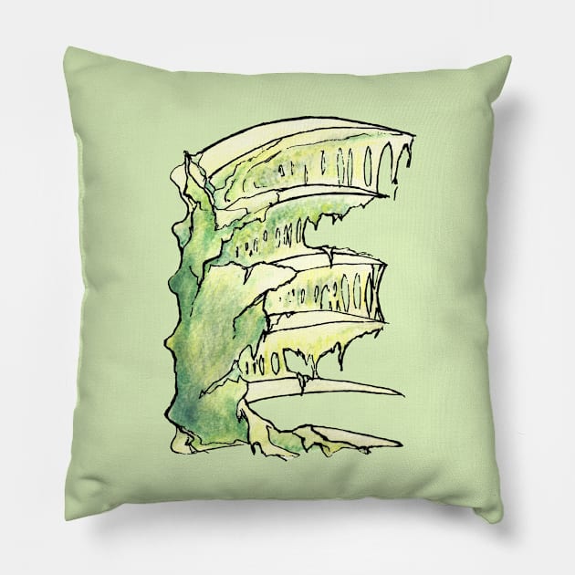 Dramabite Zombie E Letter Initial Typography Text Character Statement Pillow by dramabite