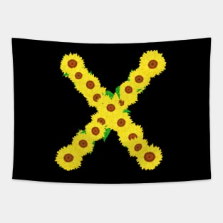 Sunflowers Initial Letter X (Black Background) Tapestry