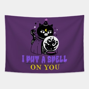 Witchy black cat with crystal ball-I put a spell on you Tapestry