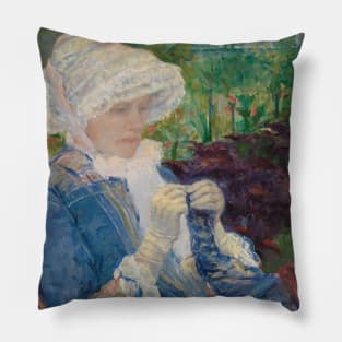 Lydia Crocheting in the Garden at Marly by Mary Cassatt Pillow