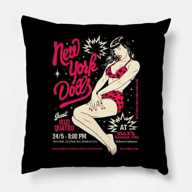 New York Dolls Band Pillow by ecohn artof