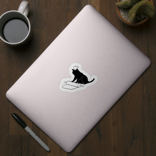 Black Cat Rolling Pin Funny Baking Emoji Cooking Cat Sticker