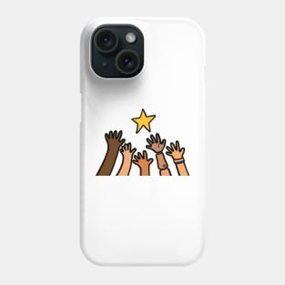 Hands reaching star. Dream, success and motivation concept. Phone Case