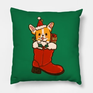 Santa Boot Corgi Pillow