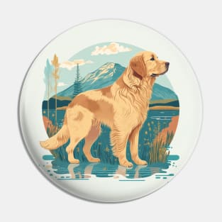 Golden Retriever in Mountain Scene Pin