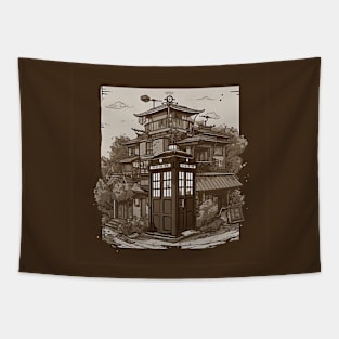 Retro illustration of tardis in Japan Tapestry