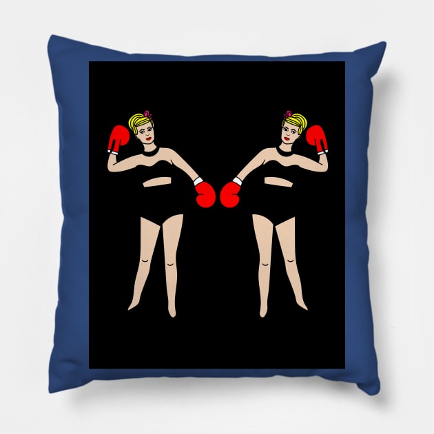 Boxing Female Boxer Retro Boxing Gloves Pillow by flofin