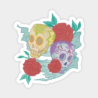 Duo Skull Flower Magnet