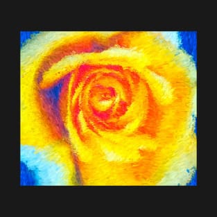 Yellow Rose On Blue Background T-Shirt