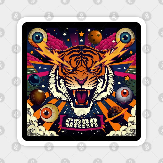 Cosmic Roar: Tiger Thunder Magnet by SunGraphicsLab