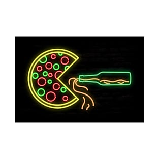 Packman Pizza Drinking Beer Neon T-Shirt