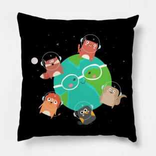 Cute animals in space - Friends stick together Pillow
