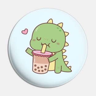 Cute Little Dino Loves Boba Milk Tea Pin