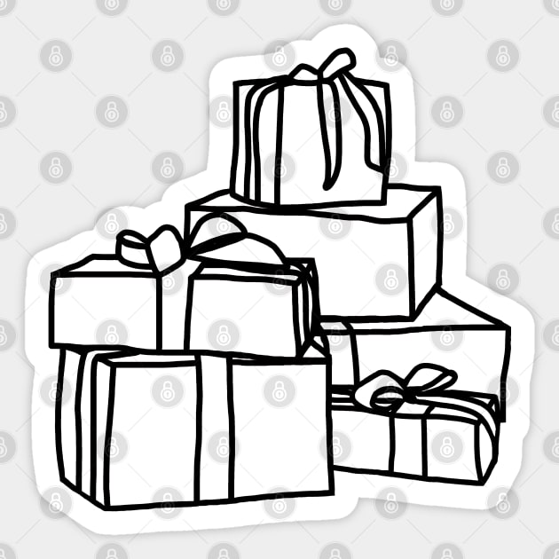 Pile of Wrapped Christmas Gift Boxes Line Drawing - Christmas