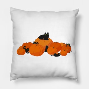 Black Cat Pumpkin Patch Pillow