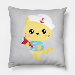 Sailor Cat, Boat Captain, Sailor Hat, Cute Cat Pillow