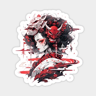 Japanese Horror Geisha Oni Demon Magnet