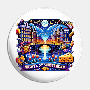 Amsterdam at Twilight Sticker Pin