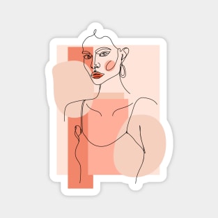 Abstract one line woman portrait with pastel geometric shapes. Female poster. Magnet