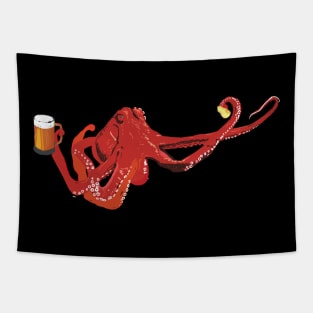 Red Octopus Beer lover Tapestry