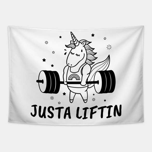 Justa liftin unicorn Tapestry by crazytshirtstore