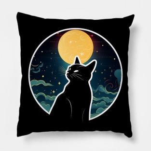 The Black Cat and the Moon Pillow