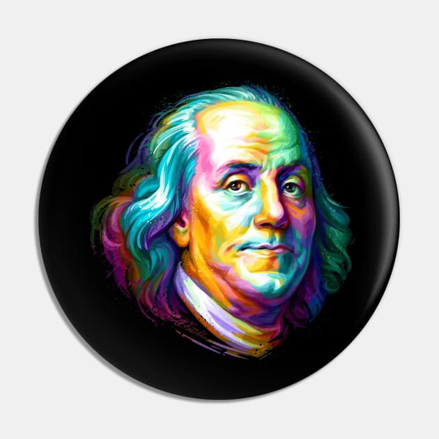 Benjamin Franklin Colorful Portrait Pin by stonemask