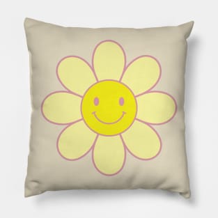 Flower Smiles Pink amd Yellow Pillow