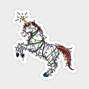 Beautiful Unicorn Wrapped in Lights Christmas Gift Magnet