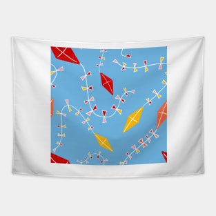 Colorful Kites on Blue Tapestry
