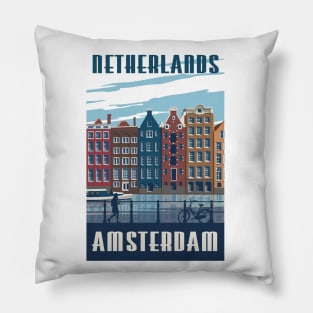 Amsterdam Holand Vintage Travel Poster Apparel Pillow