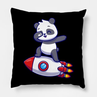 Cute Panda Dabbing On Rocket Cartoon Pillow