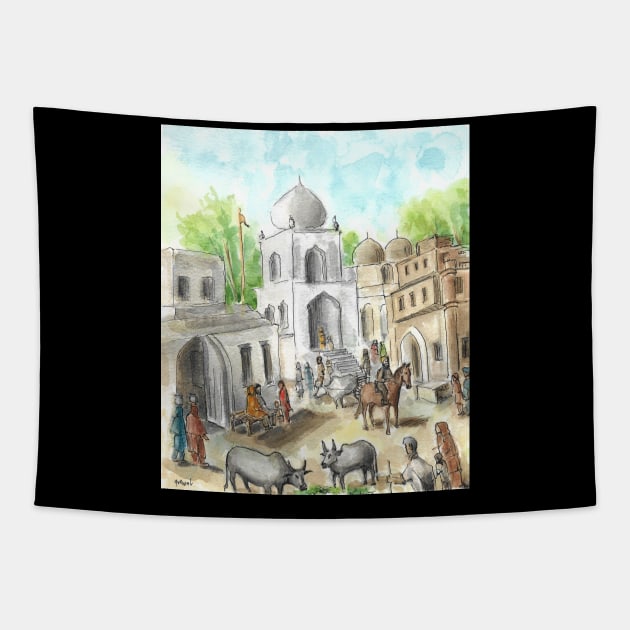 Punjab Village 2 Tapestry by sukhpalgrewal