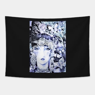 blue sapphire art deco floral flapper collage print Tapestry