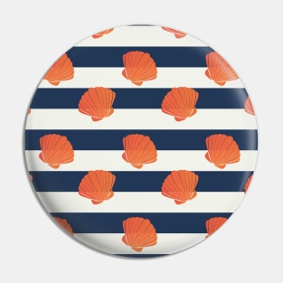 Orange clams and navy stripes pattern Pin