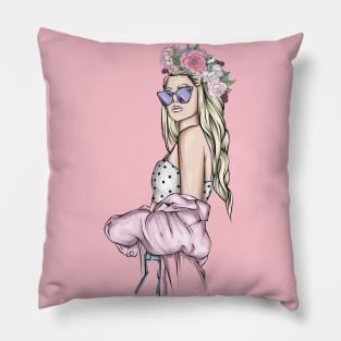 Beauty Girl with Flowers Pillow