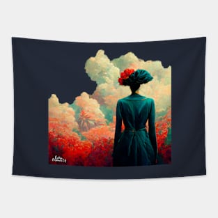 Back woman with floral hair Tapestry