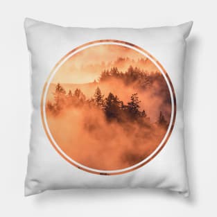 Mysterious Foggy Forest sunrise Pillow