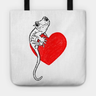 Crested Gecko on Heart, Smiling Gecko, Cresties Tote