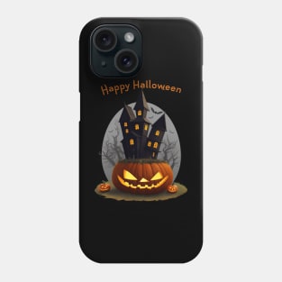 Hunted mansion on a huge Halloween pumpkin Phone Case