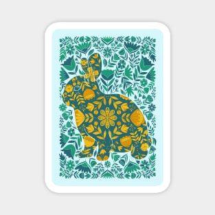 Folk Art Bunny - Moroccan Yellows on blue Magnet