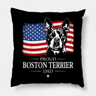 Proud Boston Terrier Dad American Flag patriotic dog Pillow