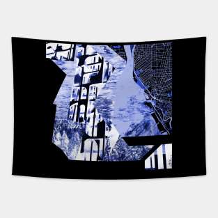 the city of concrete in urban collage photo wallpaper art Tapestry
