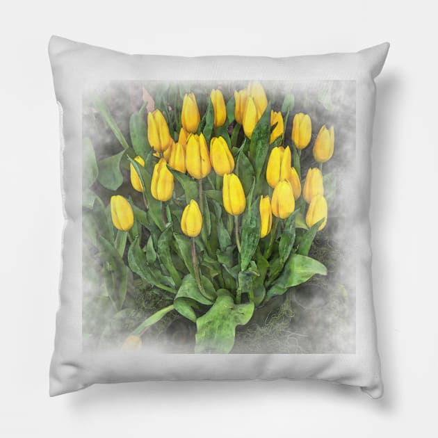 Yellow Tulip Cluster Pillow by KirtTisdale