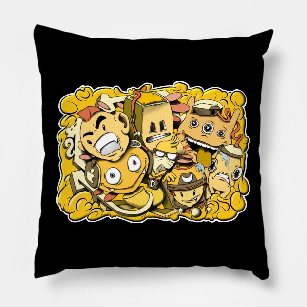 Yellow graffiti cartoon characters Pillow by Donperion