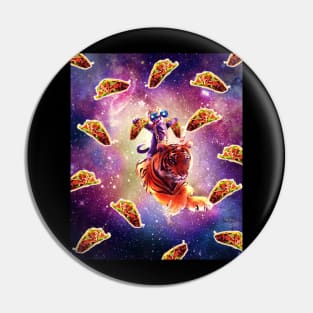 Thug Space Cat On Tiger Unicorn - Taco Pin